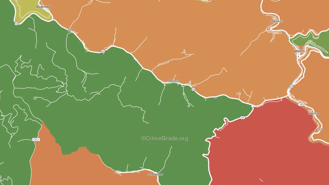 Premier, WV Map of Drug-Related Crime Rates