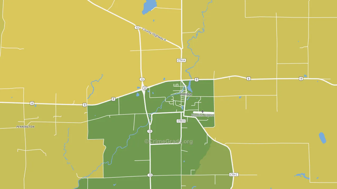 Prentice, WI Map of Drug-Related Crime Rates
