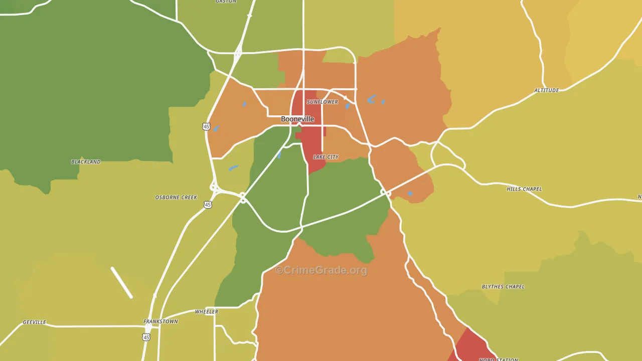 Prentiss County, MS Map of Drug-Related Crime Rates