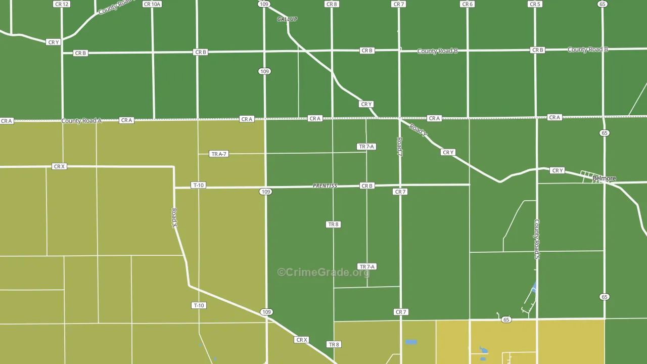 Prentiss, OH Map of Drug-Related Crime Rates