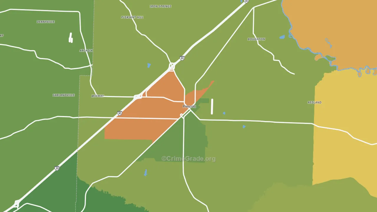 Prescott, AR Map of Drug-Related Crime Rates