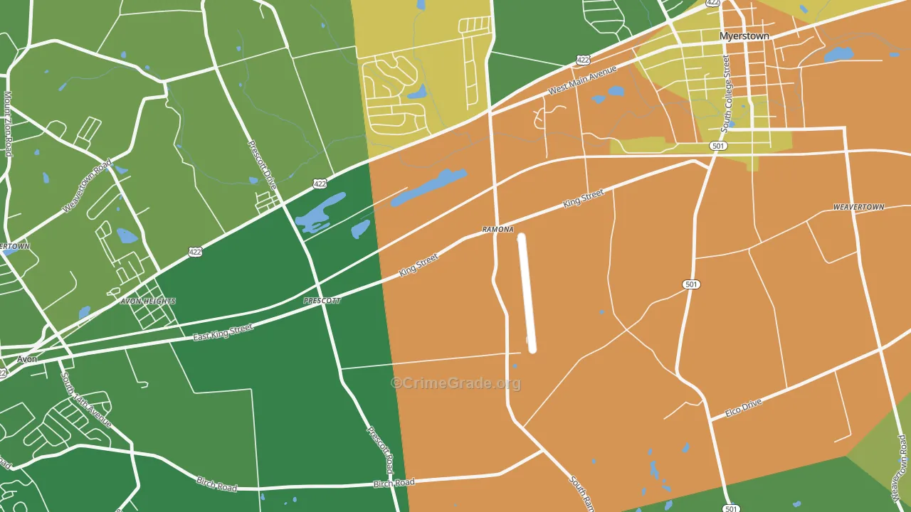 Prescott, PA Map of Drug-Related Crime Rates