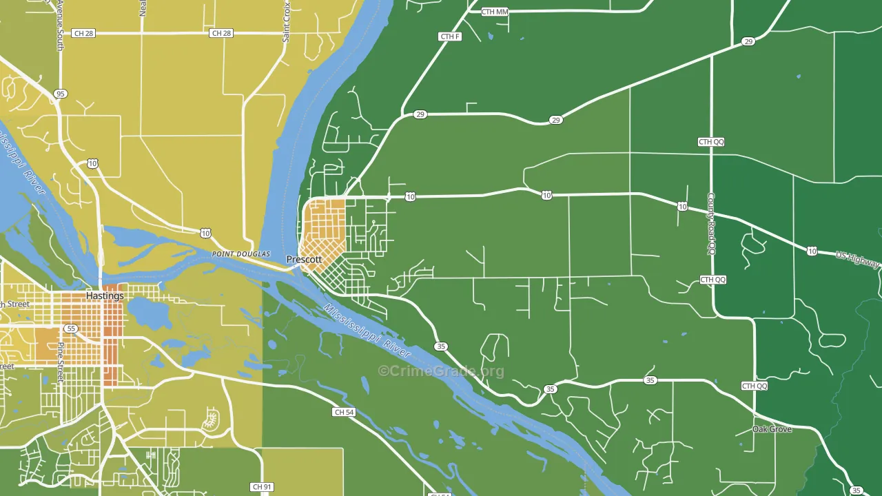Prescott, WI Map of Drug-Related Crime Rates