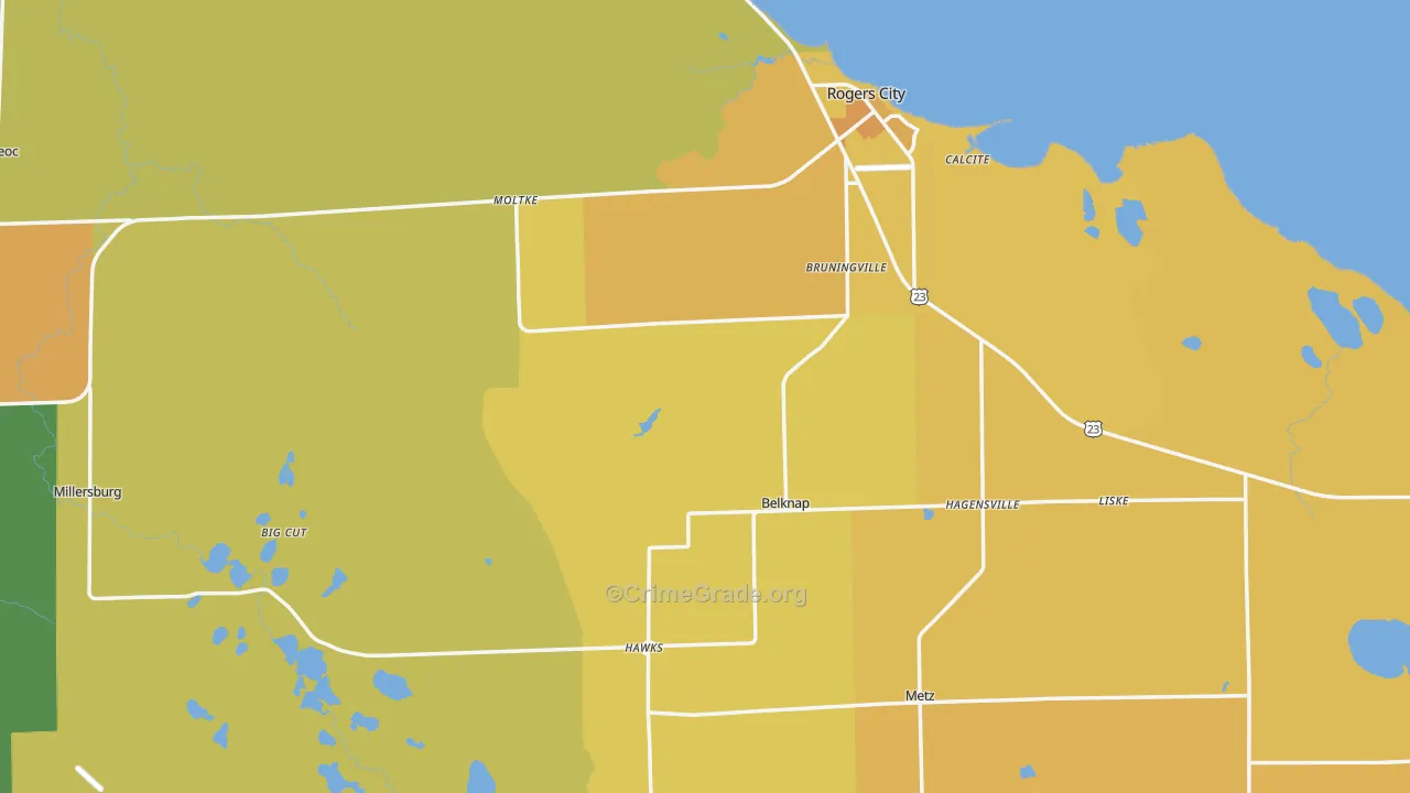 Presque Isle County, MI Map of Drug-Related Crime Rates