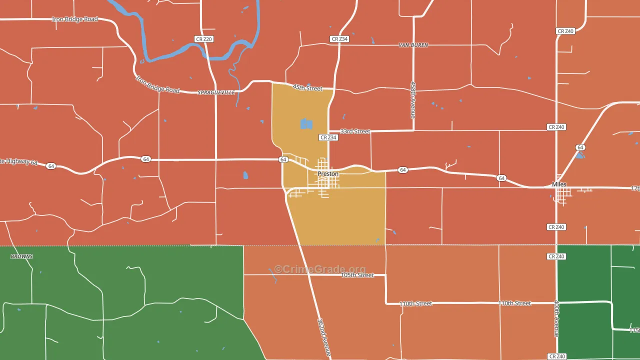 Preston, IA Map of Drug-Related Crime Rates