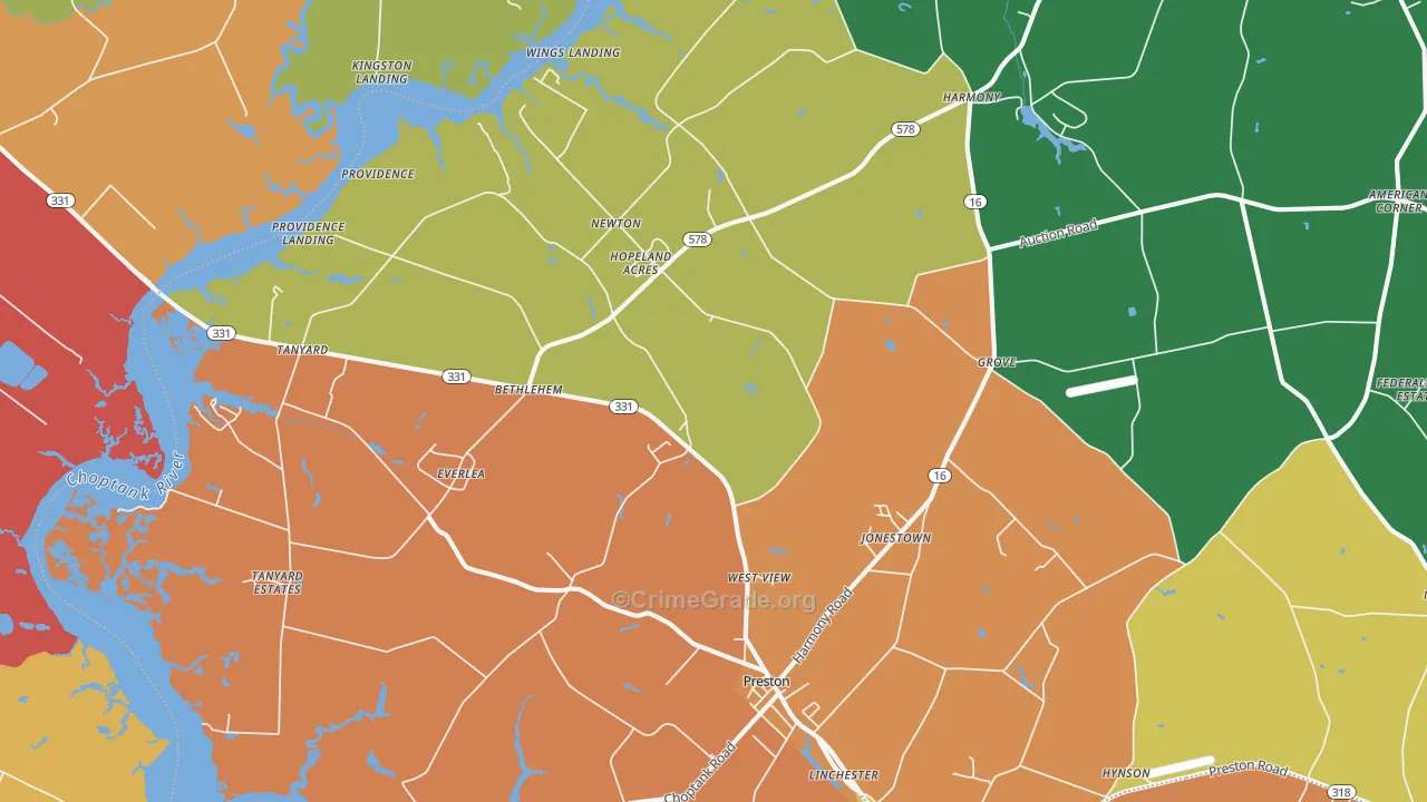 Preston, MD Map of Drug-Related Crime Rates