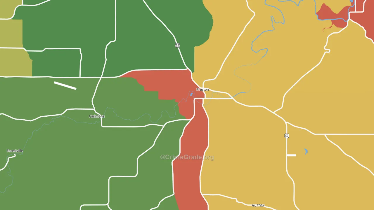 Preston, MN Map of Drug-Related Crime Rates