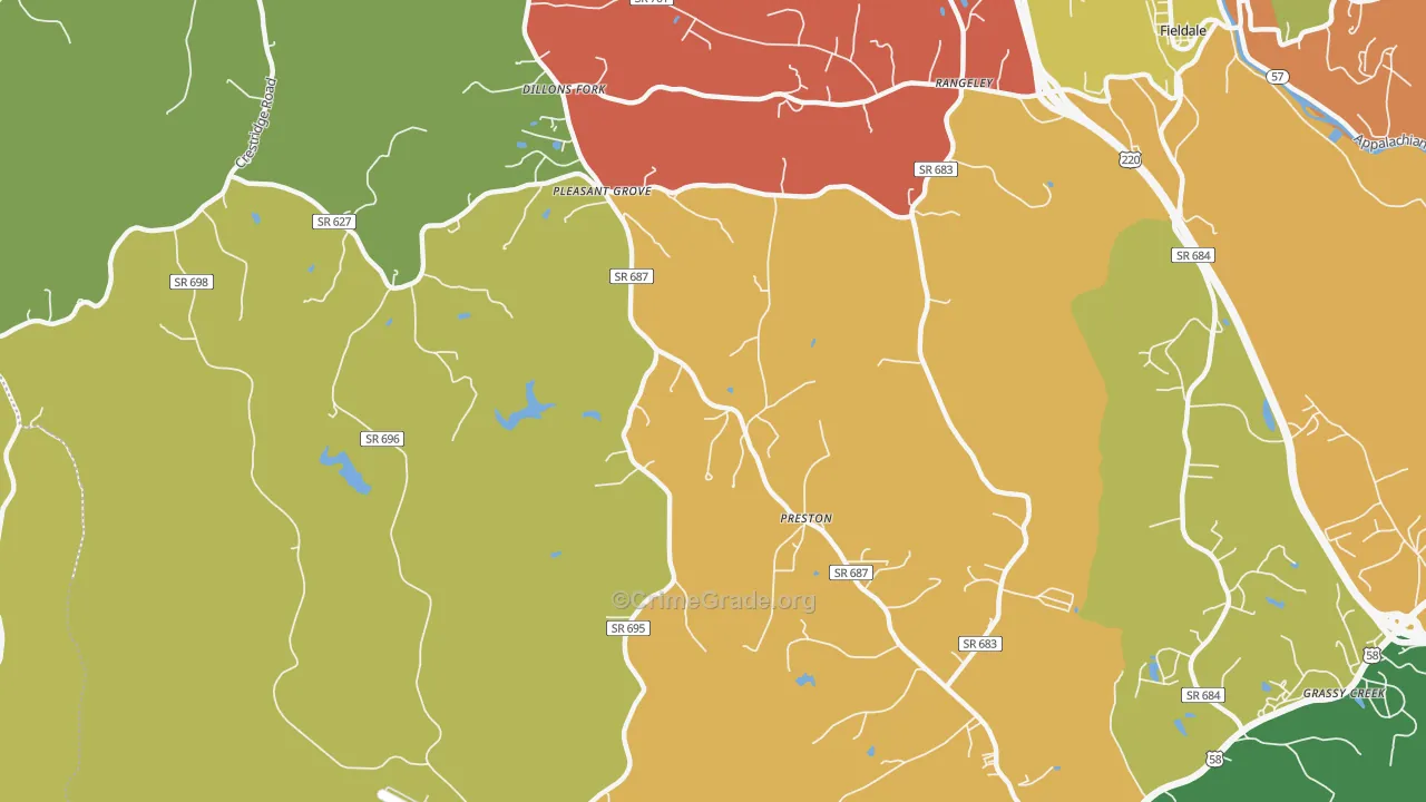 Preston, VA Map of Drug-Related Crime Rates