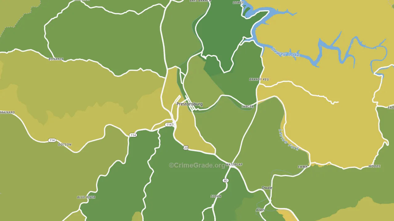 Prestonsburg, KY Map of Drug-Related Crime Rates