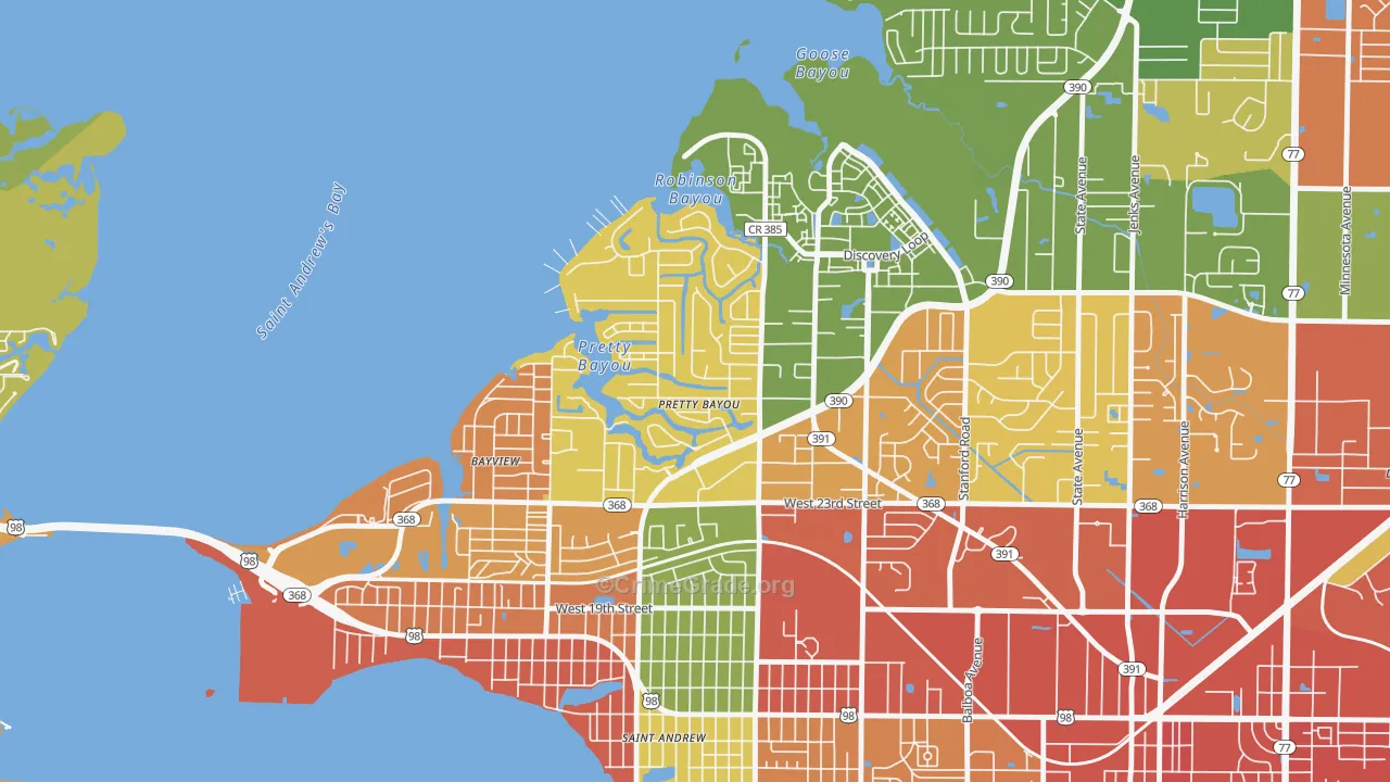 Pretty Bayou, FL Map of Drug-Related Crime Rates