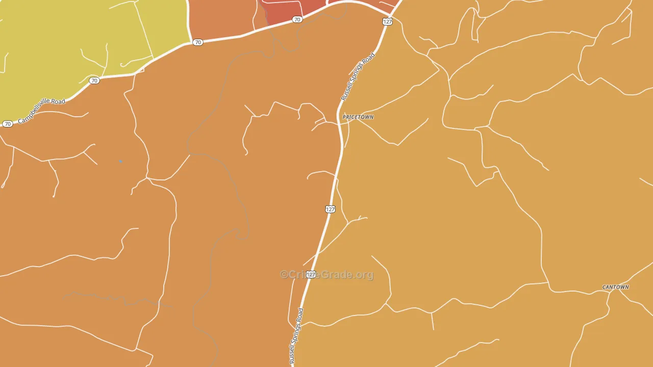 Pricetown, KY Map of Drug-Related Crime Rates