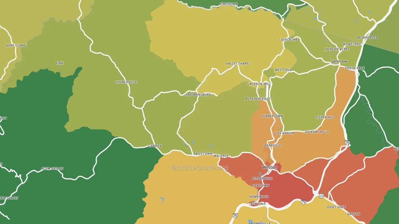 Pricetown, WV Map of Drug-Related Crime Rates