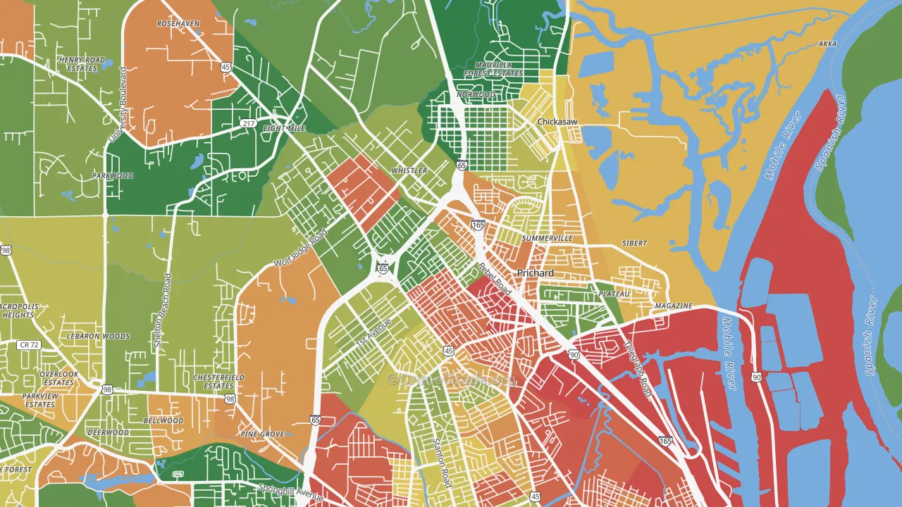 Prichard, AL Map of Drug-Related Crime Rates
