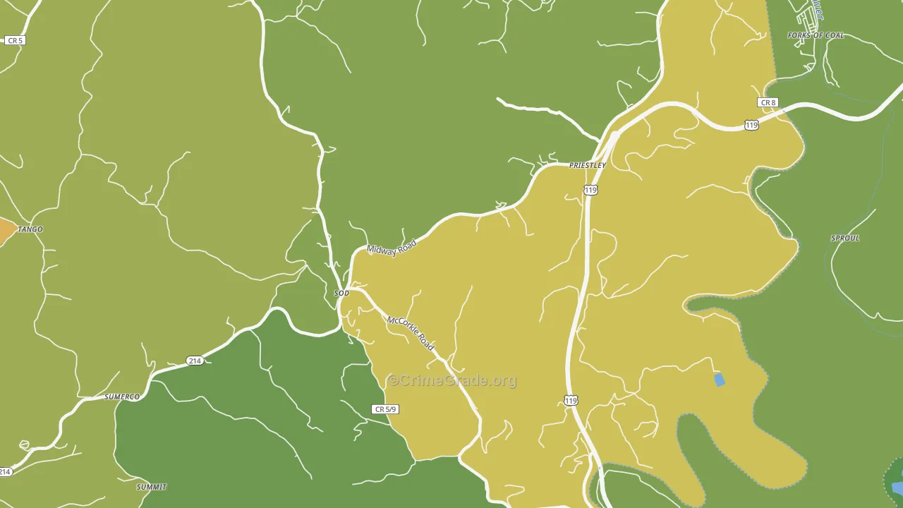 Priestley, WV Map of Drug-Related Crime Rates