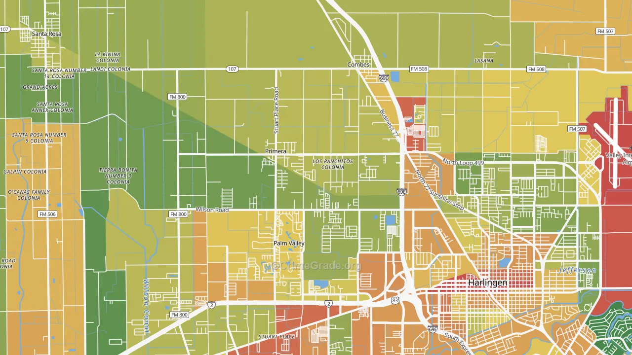Primera, TX Map of Drug-Related Crime Rates
