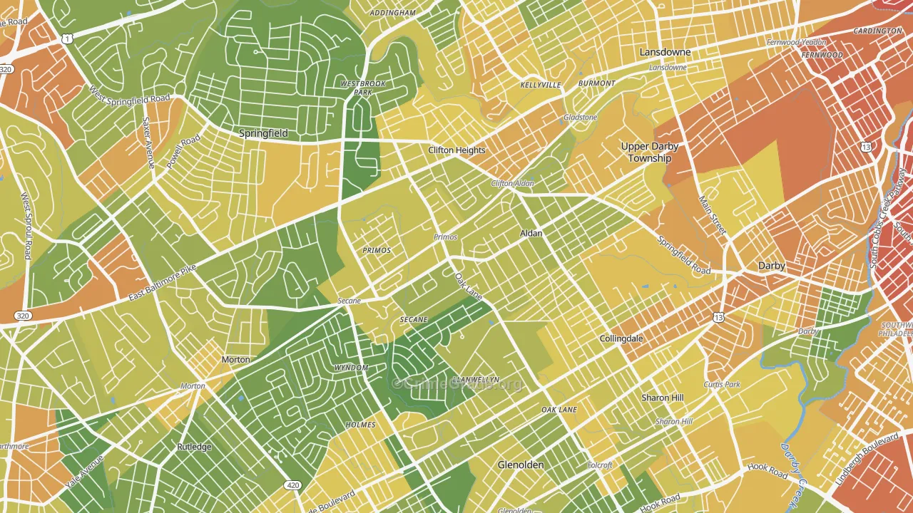 Primos, PA Map of Drug-Related Crime Rates