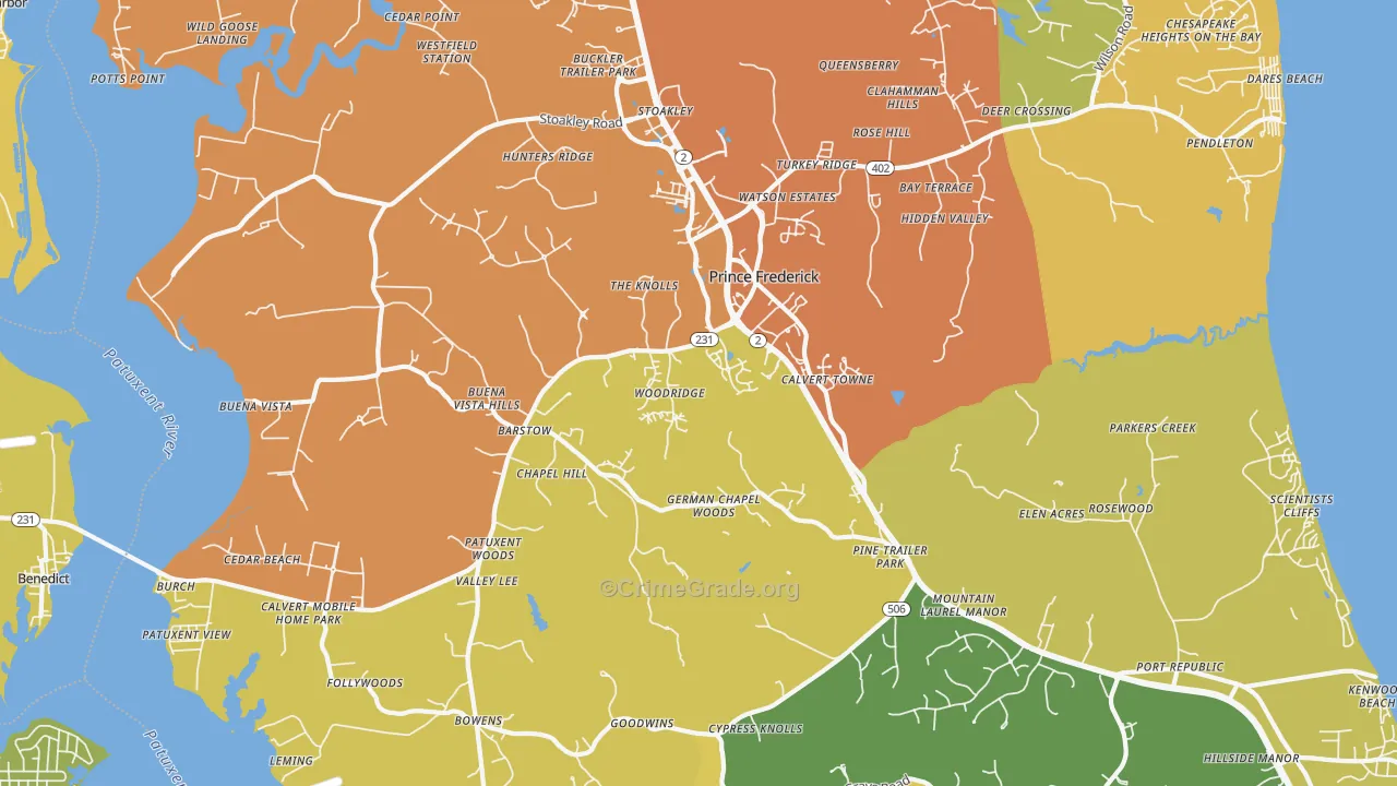 Prince Frederick, MD Map of Drug-Related Crime Rates