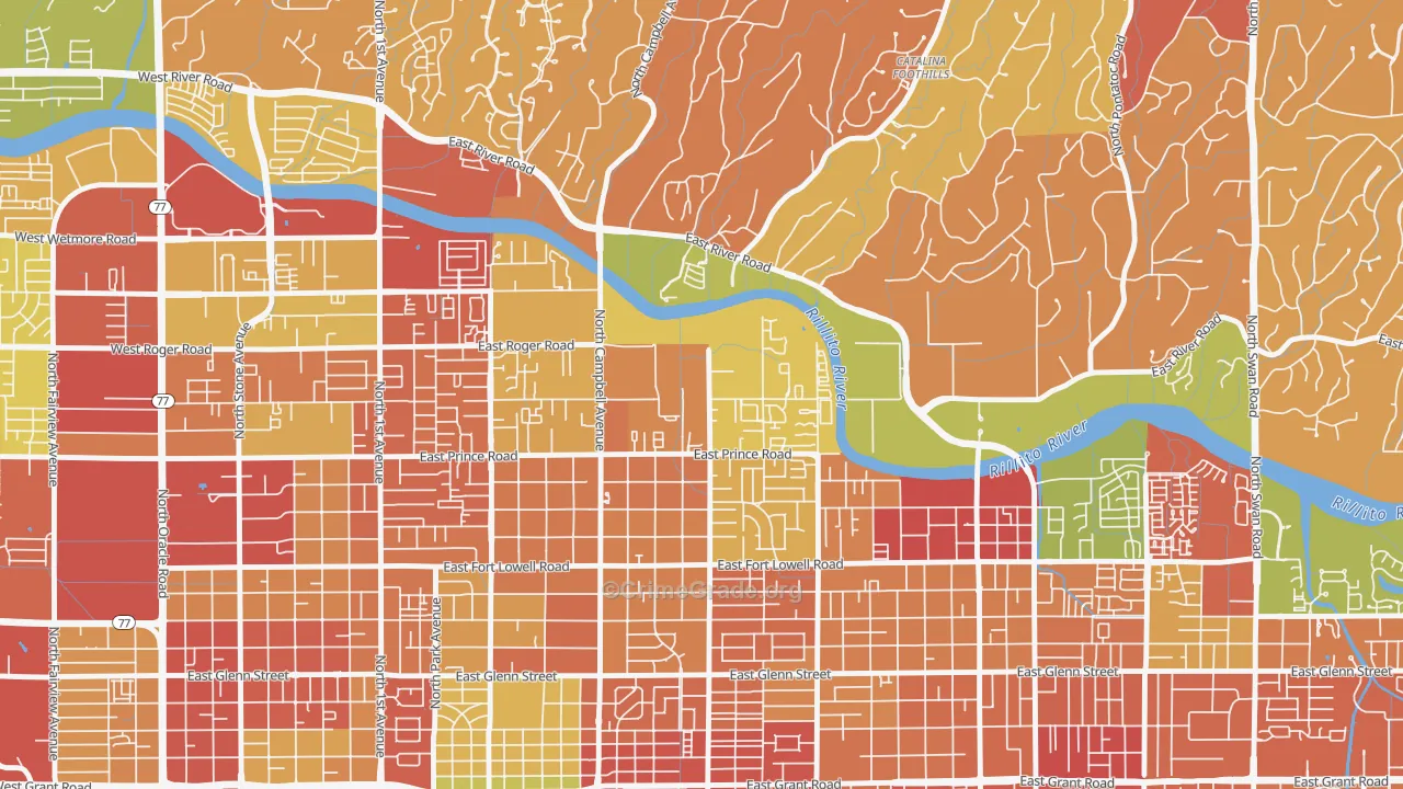 Prince Tucson, Tucson, AZ Map of Drug-Related Crime Rates