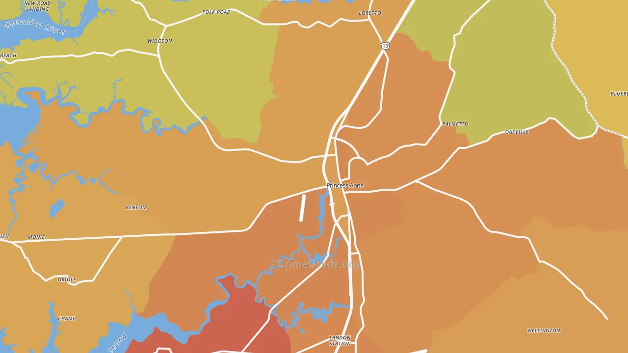 Princess Anne, MD Map of Drug-Related Crime Rates
