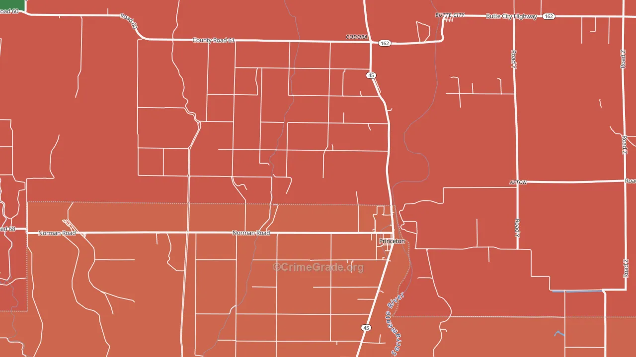 Princeton, CA Map of Drug-Related Crime Rates