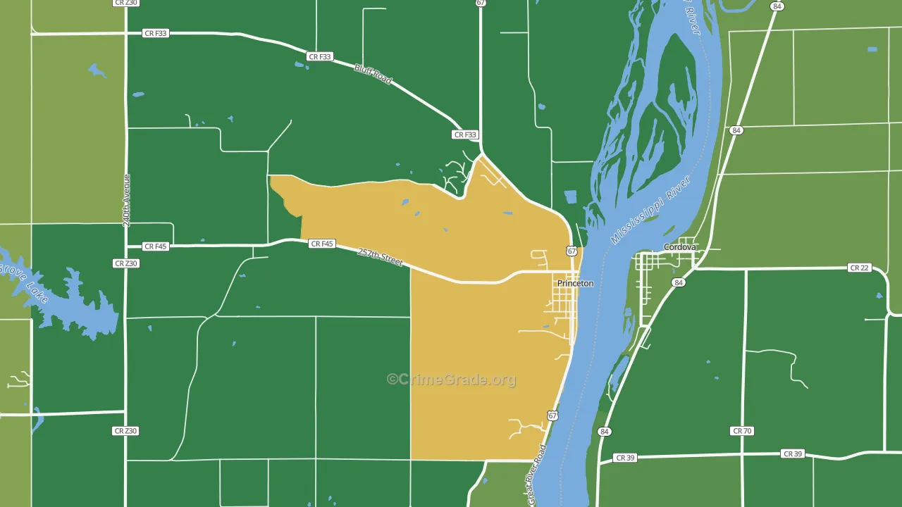 Princeton, IA Map of Drug-Related Crime Rates