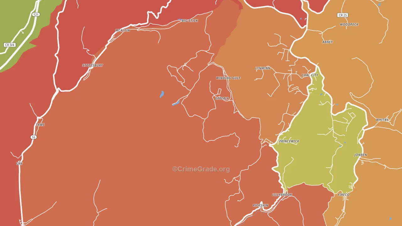 Princewick, WV Map of Drug-Related Crime Rates