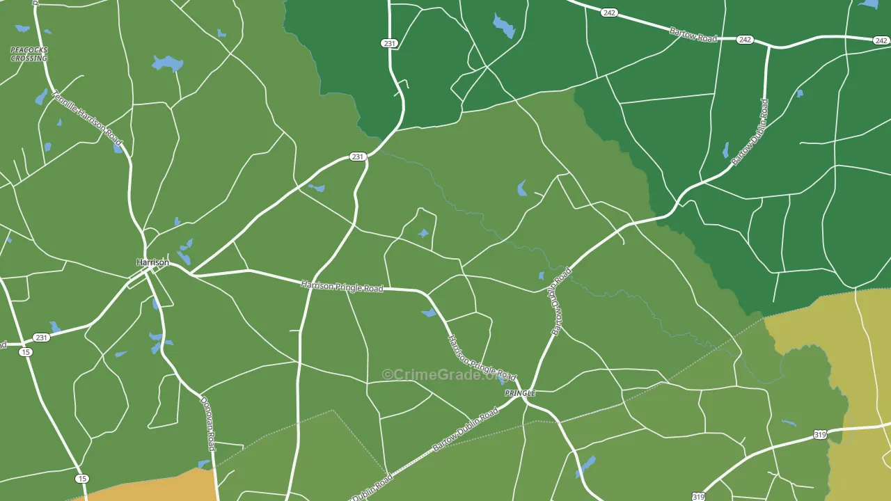 Pringle, GA Map of Drug-Related Crime Rates