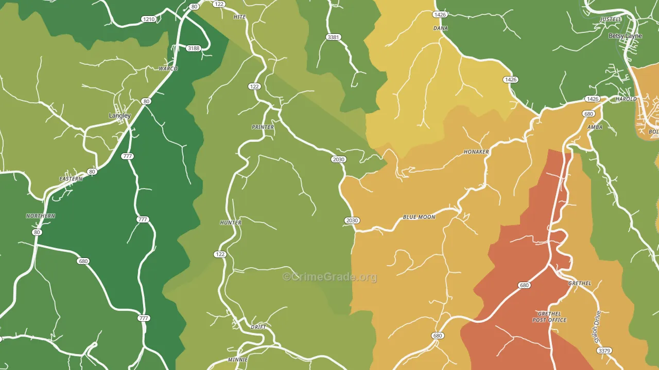 Printer, KY Map of Drug-Related Crime Rates