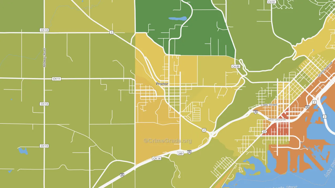 Proctor, MN Map of Drug-Related Crime Rates