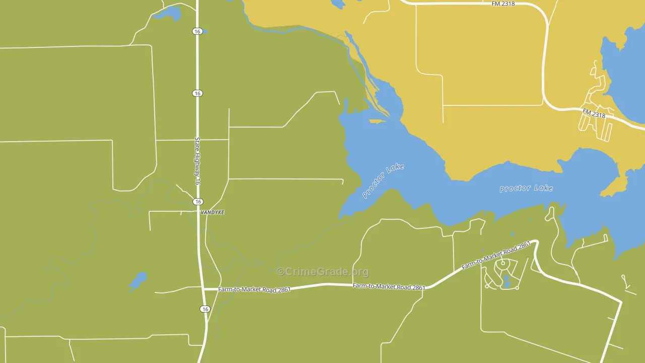 Proctor, TX Map of Drug-Related Crime Rates