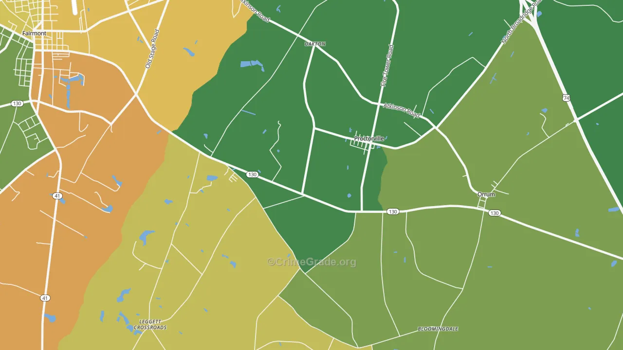 Proctorville, NC Map of Drug-Related Crime Rates