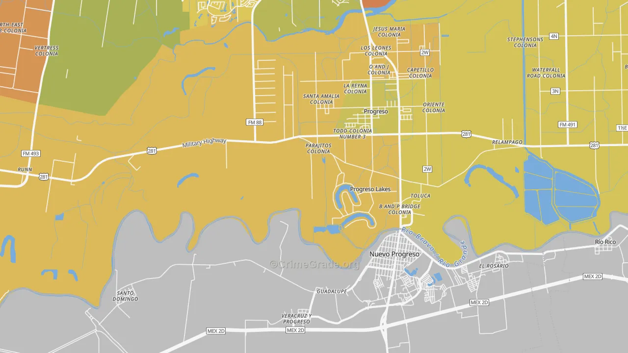 Progreso Lakes, TX Map of Drug-Related Crime Rates