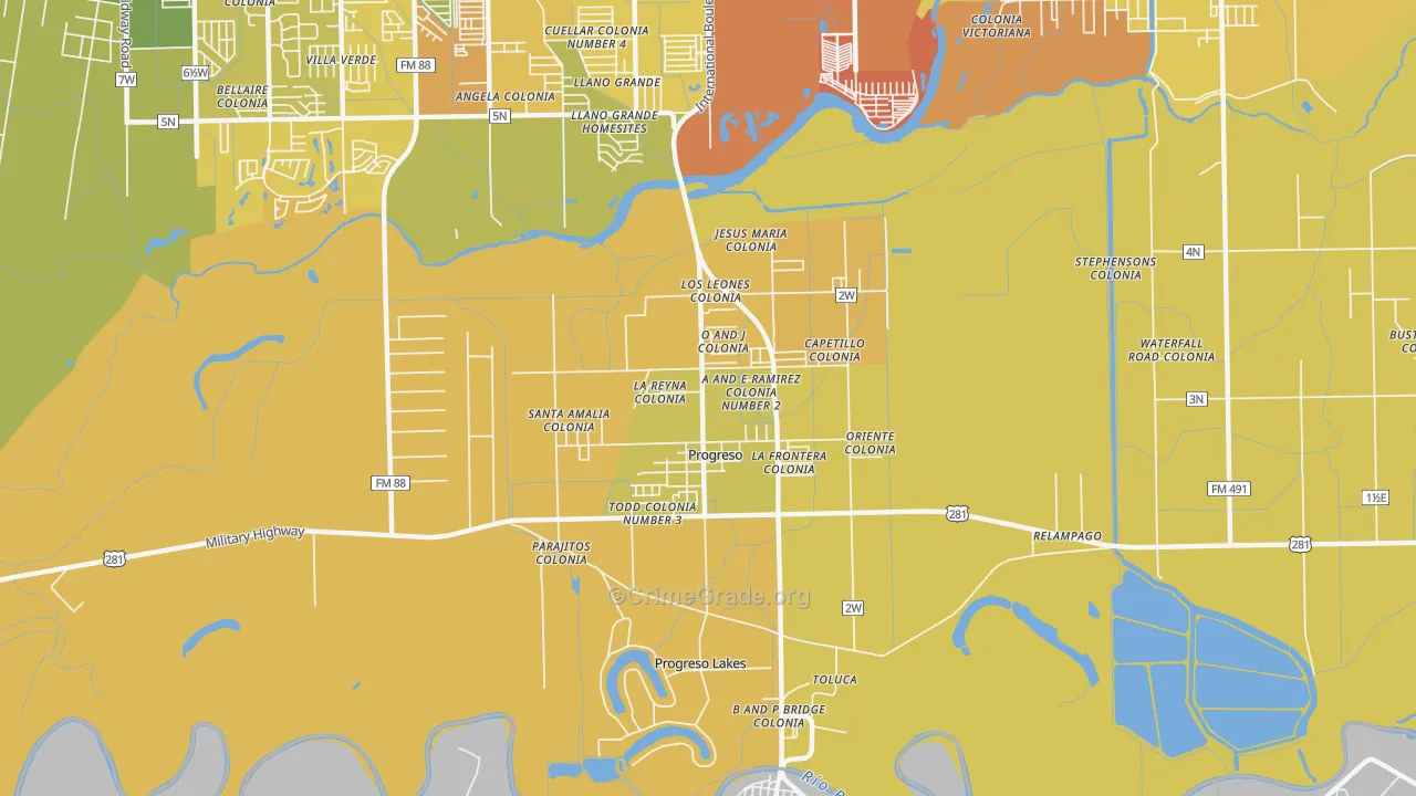 Progreso, TX Map of Drug-Related Crime Rates