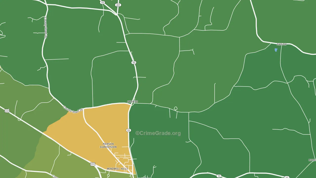 Pronto, AL Map of Drug-Related Crime Rates