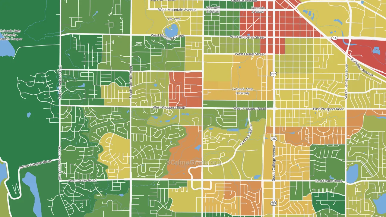 Prospect-Shields, Fort Collins, CO Map of Drug-Related Crime Rates
