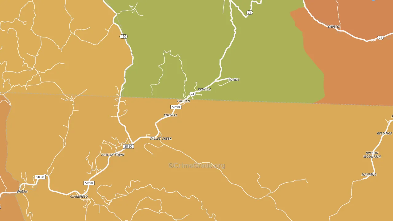 Pruden, TN Map of Drug-Related Crime Rates