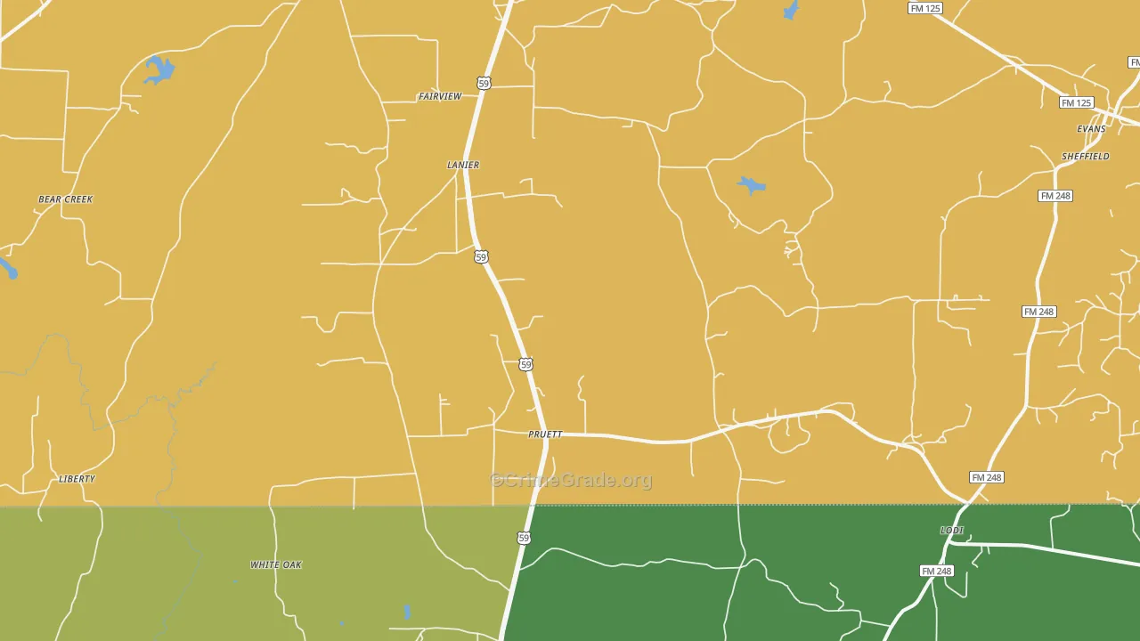 Pruett, TX Map of Drug-Related Crime Rates