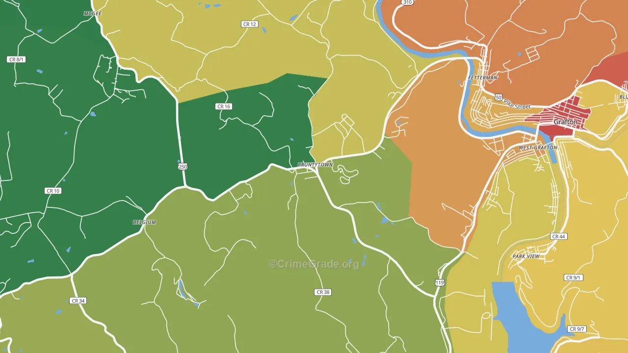 Pruntytown, WV Map of Drug-Related Crime Rates