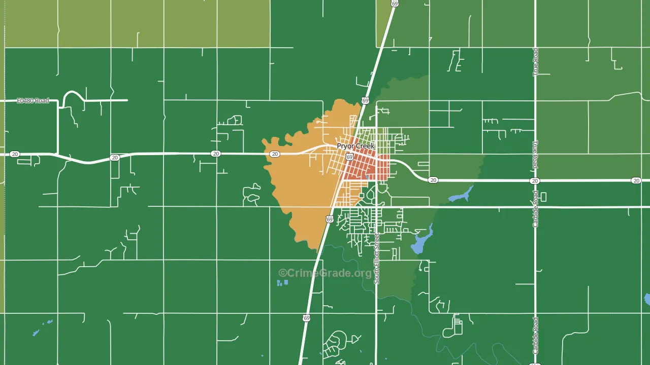 Pryor Creek, OK Map of Drug-Related Crime Rates