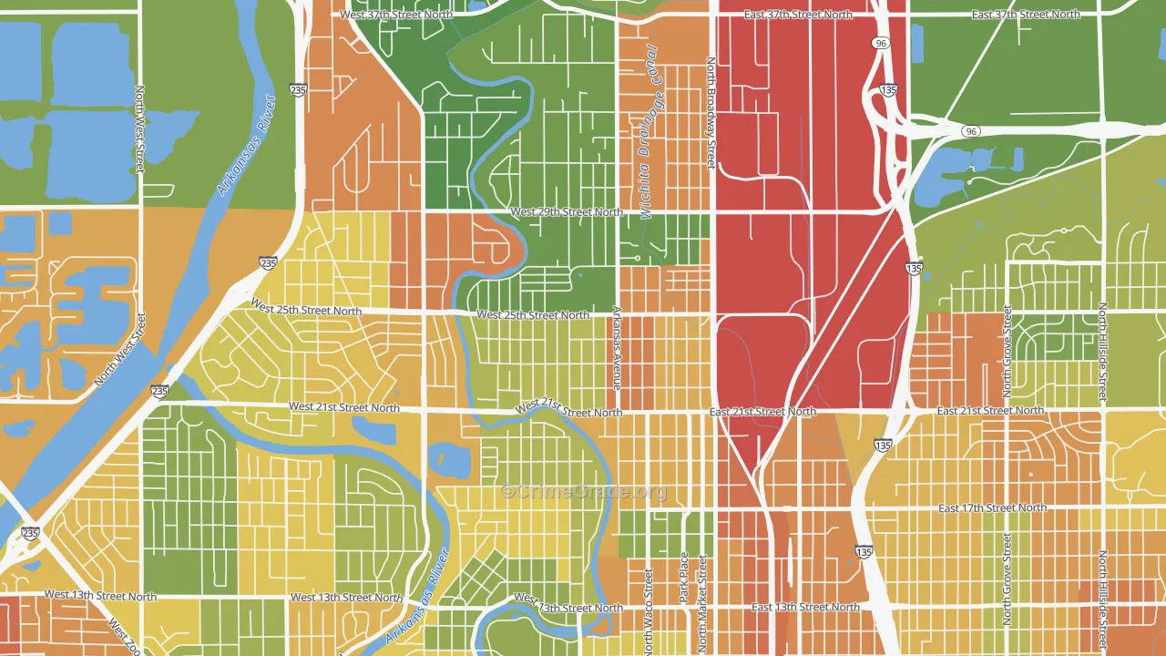 Pueblo, Wichita, KS Map of Drug-Related Crime Rates