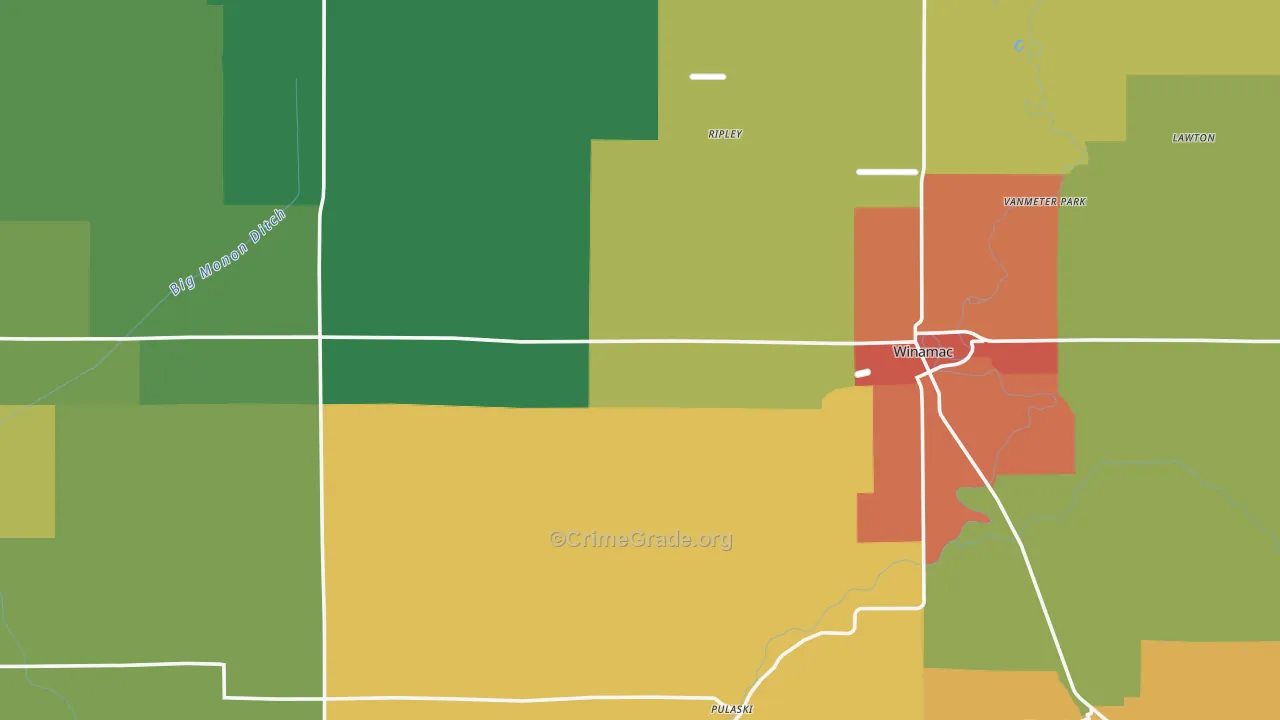 Pulaski County, IN Map of Drug-Related Crime Rates