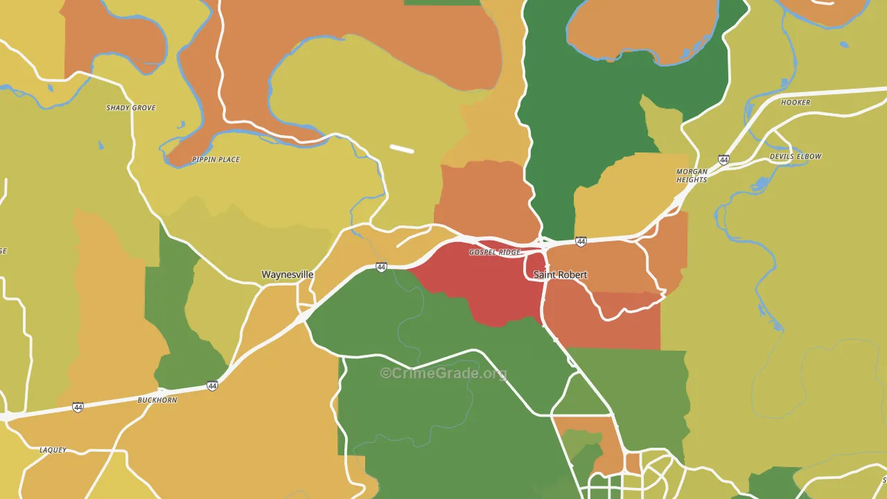 Pulaski County, MO Map of Drug-Related Crime Rates