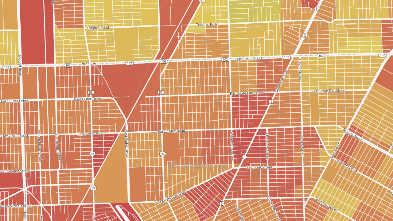 Pulaski, Detroit, MI Map of Drug-Related Crime Rates