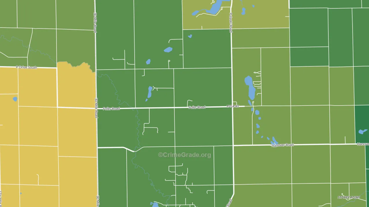 Pulaski, MI Map of Drug-Related Crime Rates