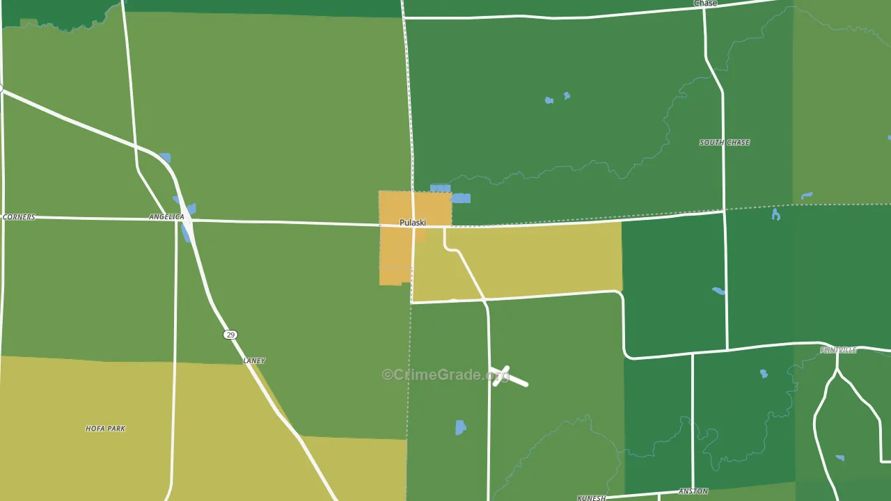 Pulaski, WI Map of Drug-Related Crime Rates