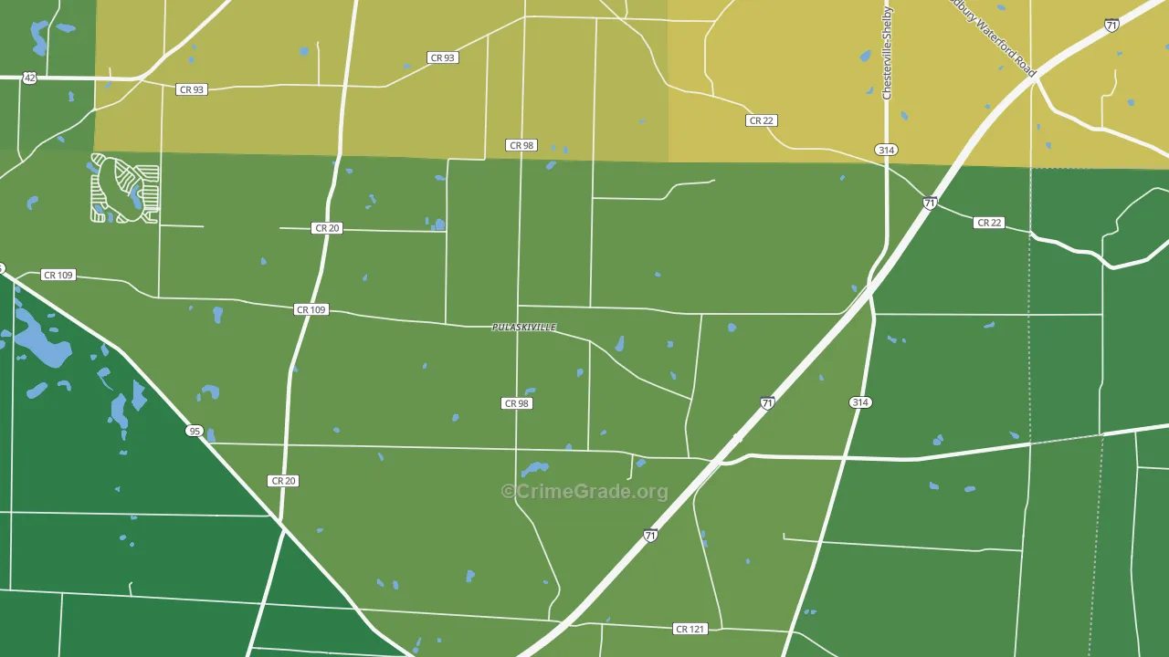 Pulaskiville, OH Map of Drug-Related Crime Rates