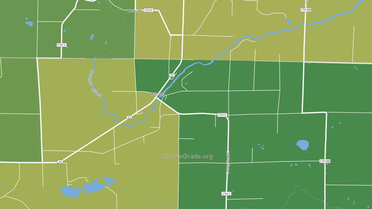 Pulcifer, WI Map of Drug-Related Crime Rates