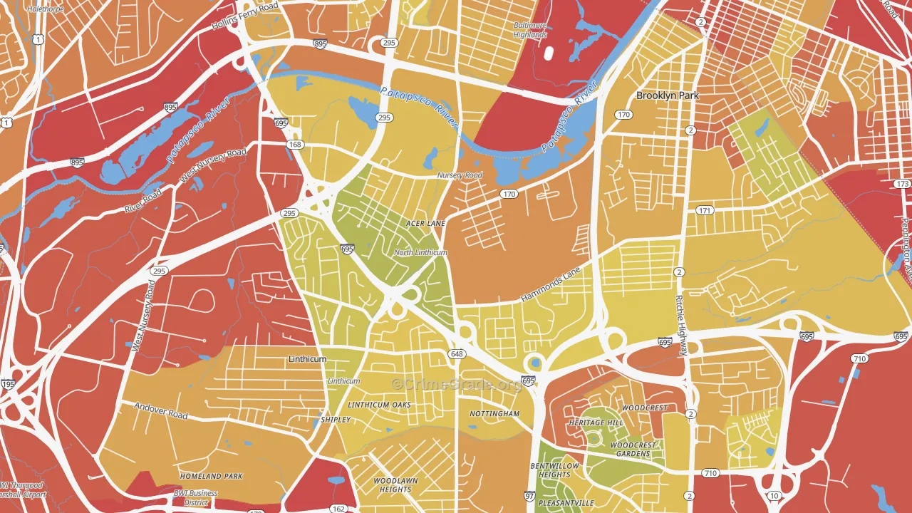 Pumphrey, Linthicum, MD Map of Drug-Related Crime Rates