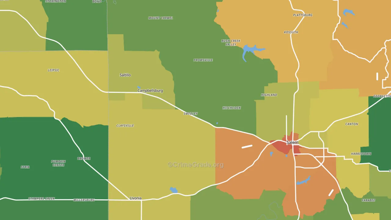 Pumpkin Center, IN Map of Drug-Related Crime Rates