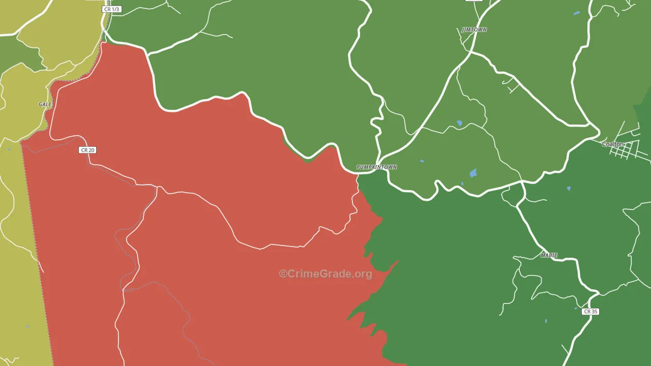 Pumpkintown, WV Map of Drug-Related Crime Rates